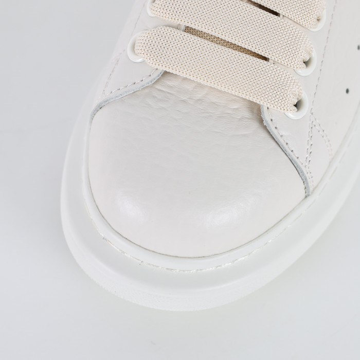 Alexande* McQuee* Lvory Leather Sneakers With Ivory Leather Heel New & Authentic