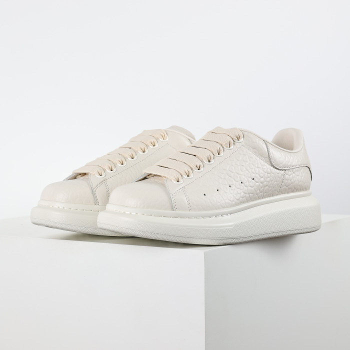 Alexande* McQuee* Lvory Leather Sneakers With Ivory Leather Heel New & Authentic
