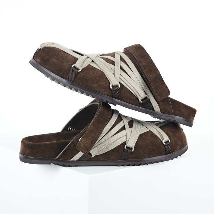 R!ck Owens Concordians Megalace Suede Leather Mule Granola