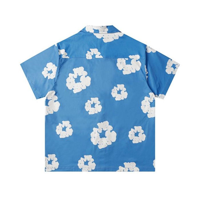 Denim Tears White Cotton Wreath Short-Sleeve Shirt-386 Blue