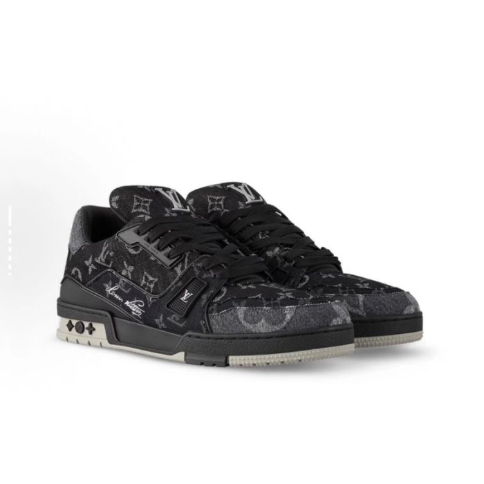 Lou1s Vuitt0n Trainer Sneaker Black Grey Denim