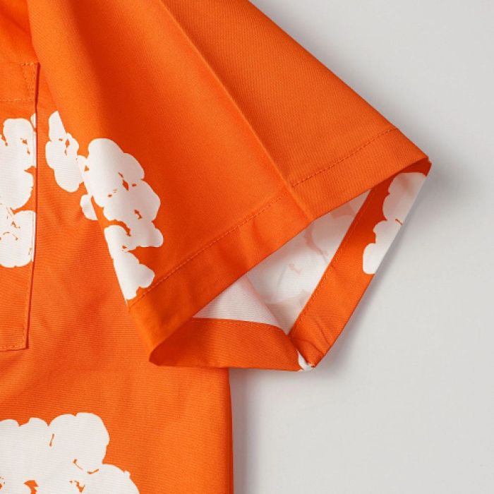 Denim Tears White Cotton Wreath Short-Sleeve Shirt-386 Orange