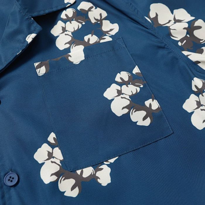 Denim Tears White Cotton Wreath Short-Sleeve Shirt Blue