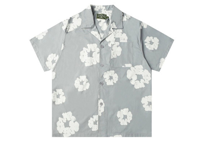 Denim Tears White Cotton Wreath Short-Sleeve Shirt-386 Grey