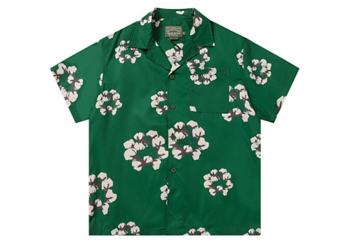 Denim Tears White Cotton Wreath Short-Sleeve Shirt Green