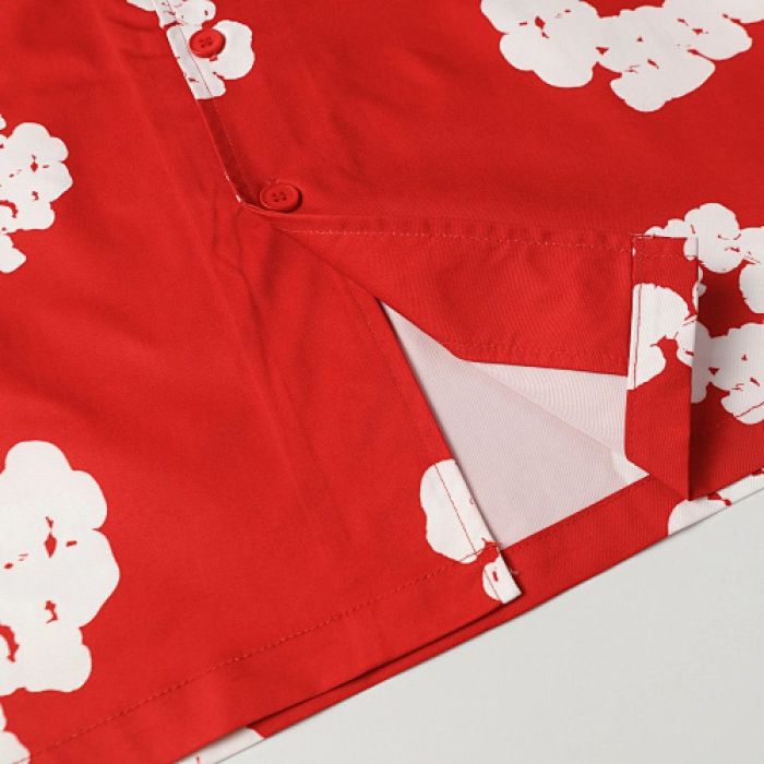 Denim Tears White Cotton Wreath Short-Sleeve Shirt-386 Red