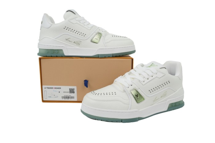 Louis Vuitton LV Trainer White Green Rivets
