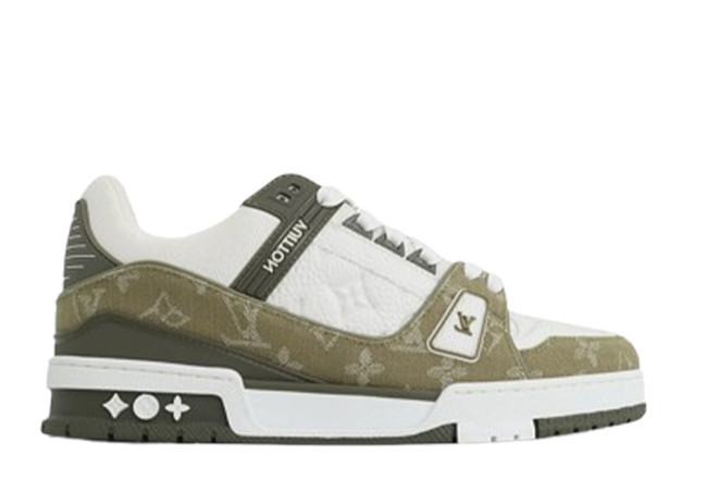 Lou1s Vuitt0n Trainer Sneaker(NFC Chip Edition)Khaki Green Monogram Denim