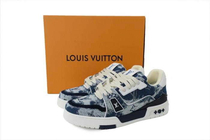 Louis Vuitton Trainer Sneaker(NFC Chip Edition)Blue Denim Fabric