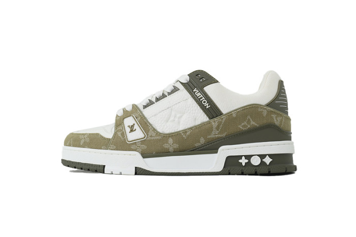 Lou1s Vuitt0n Trainer Sneaker(NFC Chip Edition)Khaki Green Monogram Denim