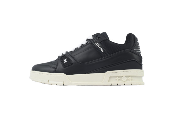 Louis Vuitton Trainer Sneaker Black Skin And White Background