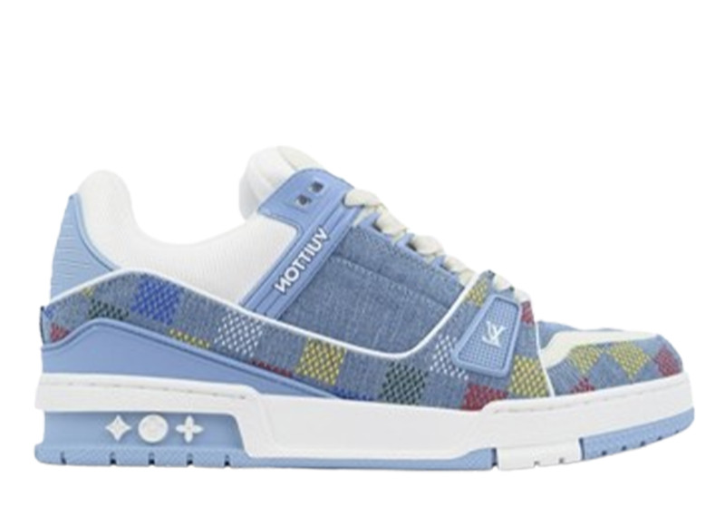 Louis Vuitton Trainer Sneaker Denim Demier Multicolor Light Blue Grid