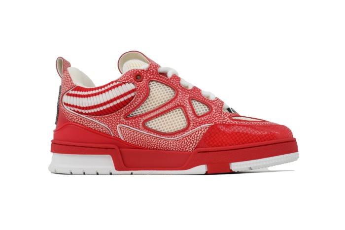 Lou1s Vuitt0n Skate Sneaker New Red Woolen Fabric