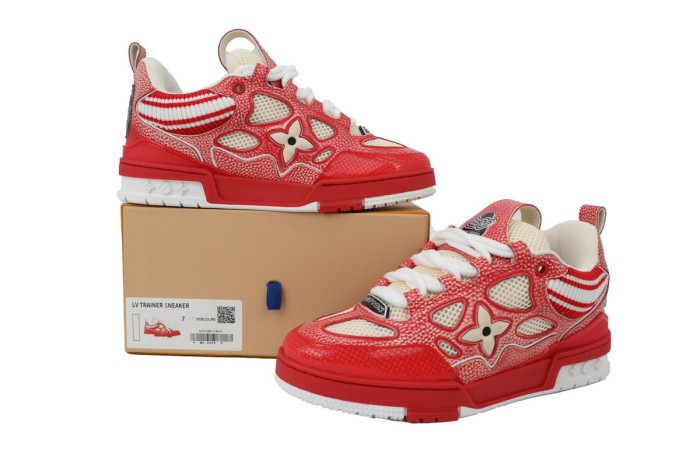 Lou1s Vuitt0n Skate Sneaker New Red Woolen Fabric