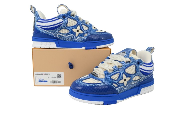 Lou1s Vuitt0n Skate Sneaker New Blue Woolen Fabric