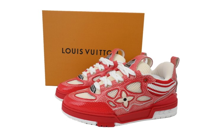 Lou1s Vuitt0n Skate Sneaker New Red Woolen Fabric