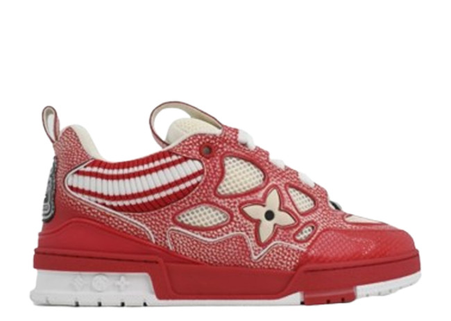 Lou1s Vuitt0n Skate Sneaker New Red Woolen Fabric