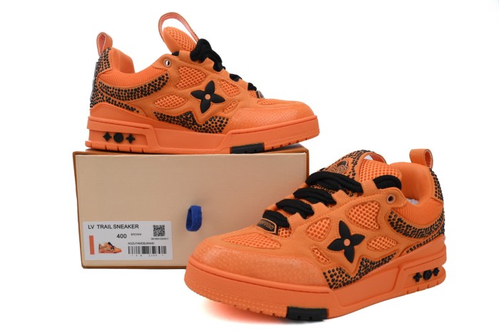 Lou1s Vuitt0n Skate Sneaker Orange with Diamonds