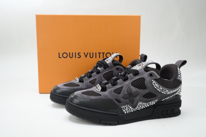 Lou1s Vuitt0n Skate Sneaker Black Grey with Diamonds