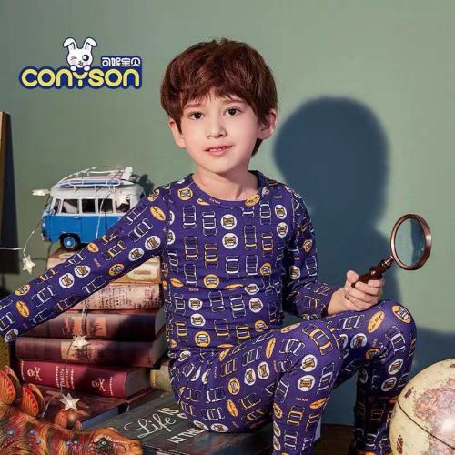 Bulk kids pajamas set child sleepwear ready to ship cartoon print kids thermal pajamas