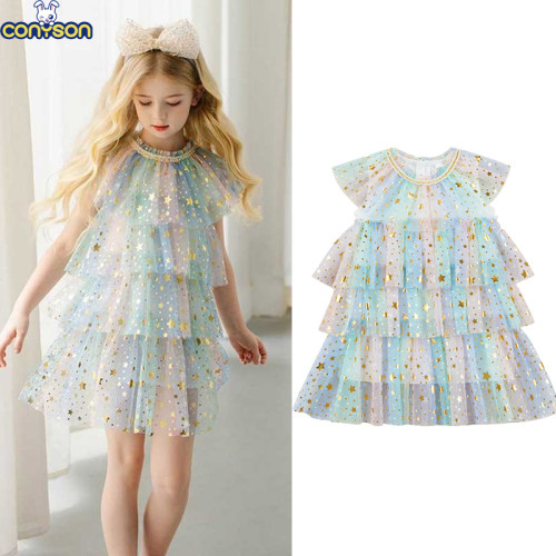 Conyson Korean Ruffle Short Sleeves Kids Summer Sweet Skirt Colorful Princess Lace Tulle Baby Girls Dress 3-12 Years
