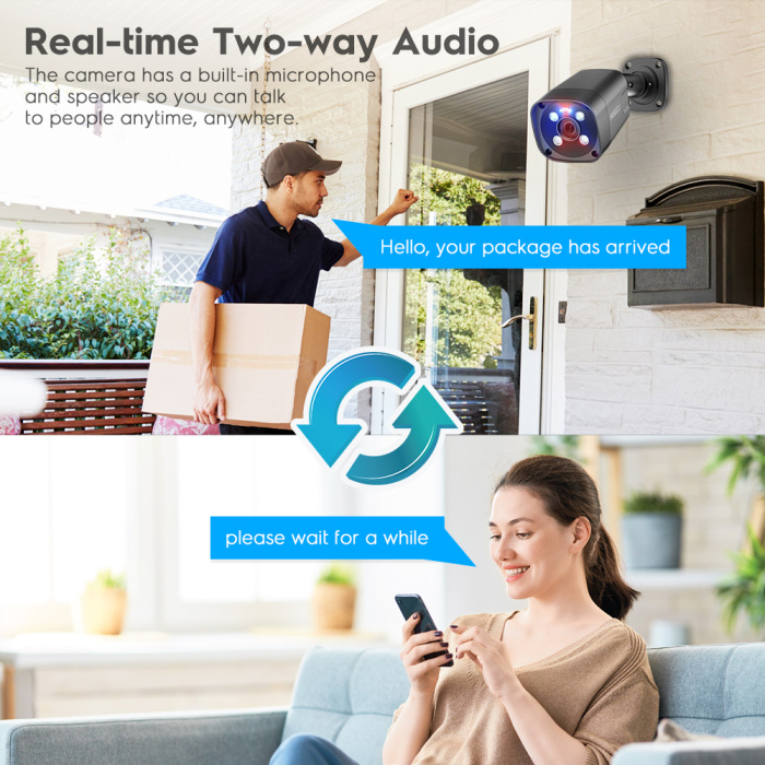 8CH POE Camera System with 8MP Security AI Camera Support Red and Blue Alarm Light