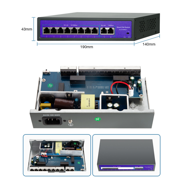 48V Network POE Switch IEEE 802.3 af/at with 4/8/16CH 10/100Mbps Ports