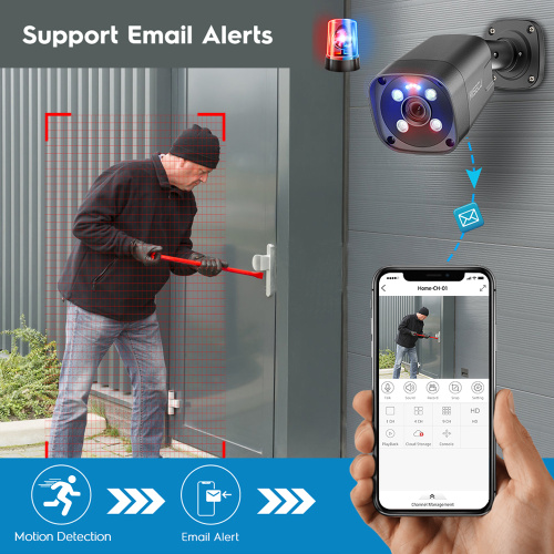 8CH POE Camera System with 8MP Security AI Camera Support Red and Blue Alarm Light