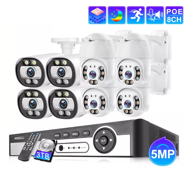8Ch 5MP POE Camera System with Pan and Normal Bullet Camera