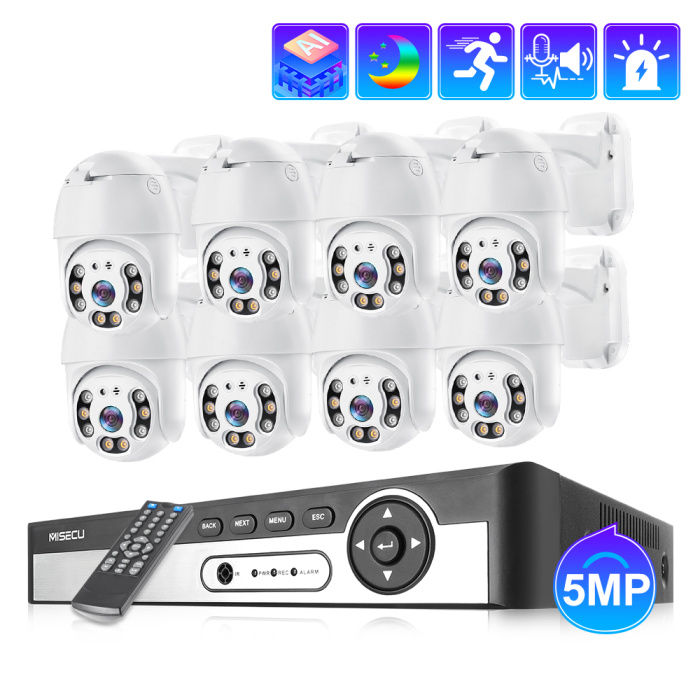 8CH 5MP POE Security Cameras System Support Pan Control