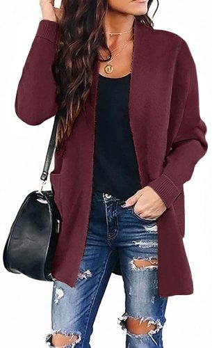 Women's Long Sleeves Open Front Leopard Print Knitted Sweater Cardigan Coat Outwear with Pockets