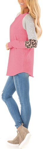 Women's Color Block Tunic Tops Long Raglan Sleeve Striped Shirts Round Neck Pullover T Shirt