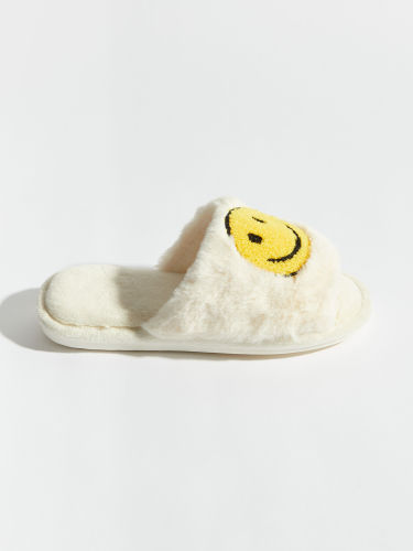 Smiley Face Fur Slippers