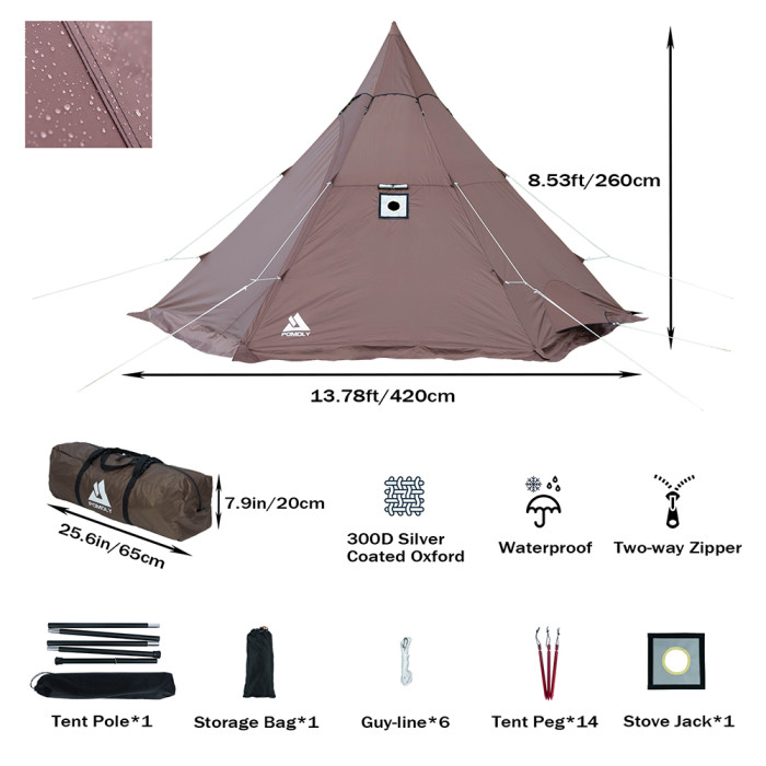 MANTA 티피 캠핑 텐트 내화성홀옷감가 있는 난로텐트 2-4인