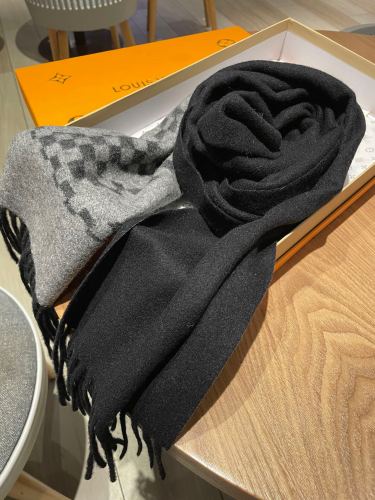 L*V's latest black and gray cashmere scarf with a very soft feel
