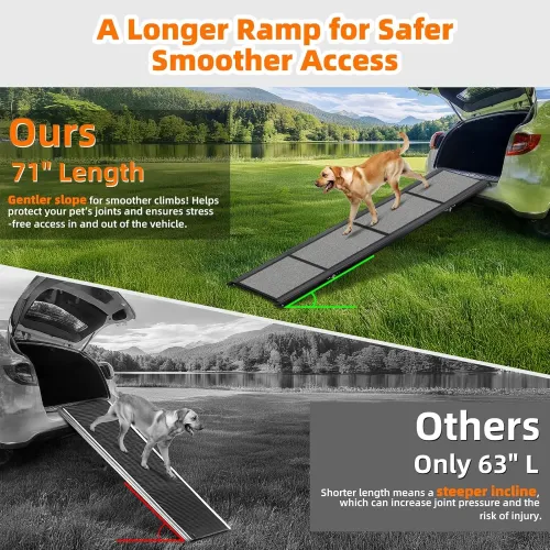 Dog Ramp for Car, Extended 71’’ Folding Pet Stair Ramp for Truck, SUV, with Non-Slip Surface, Up to 250LBS, Outdoor Dog Car Ramp for Medium & Large Dogs, Portable Pet Steps