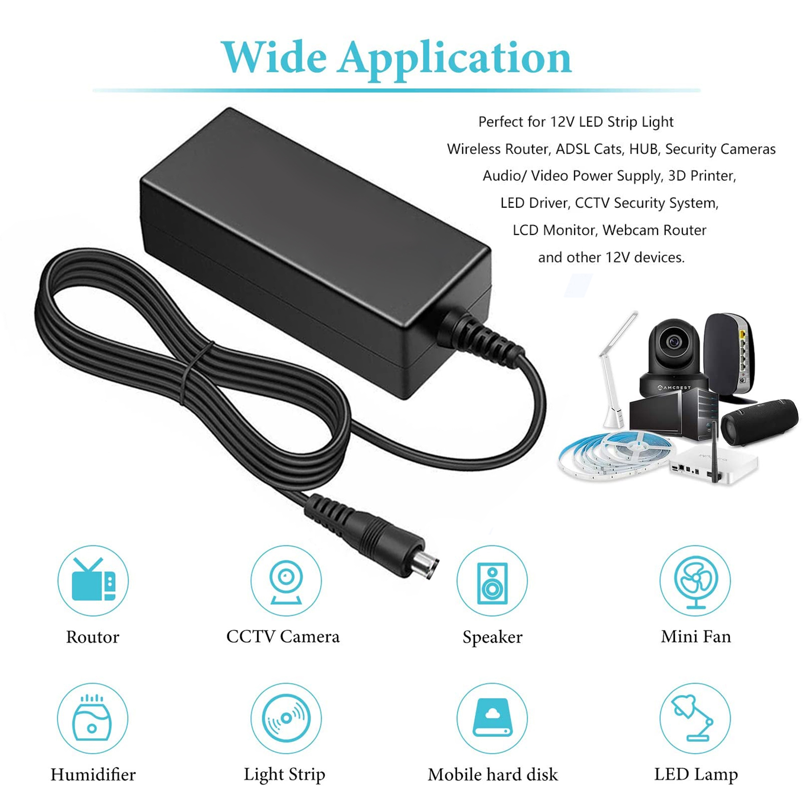 12V 5A Power Supply AC Adapter for LED Strip Light,CCTV Camera,Wireless  Router,Monitor 
