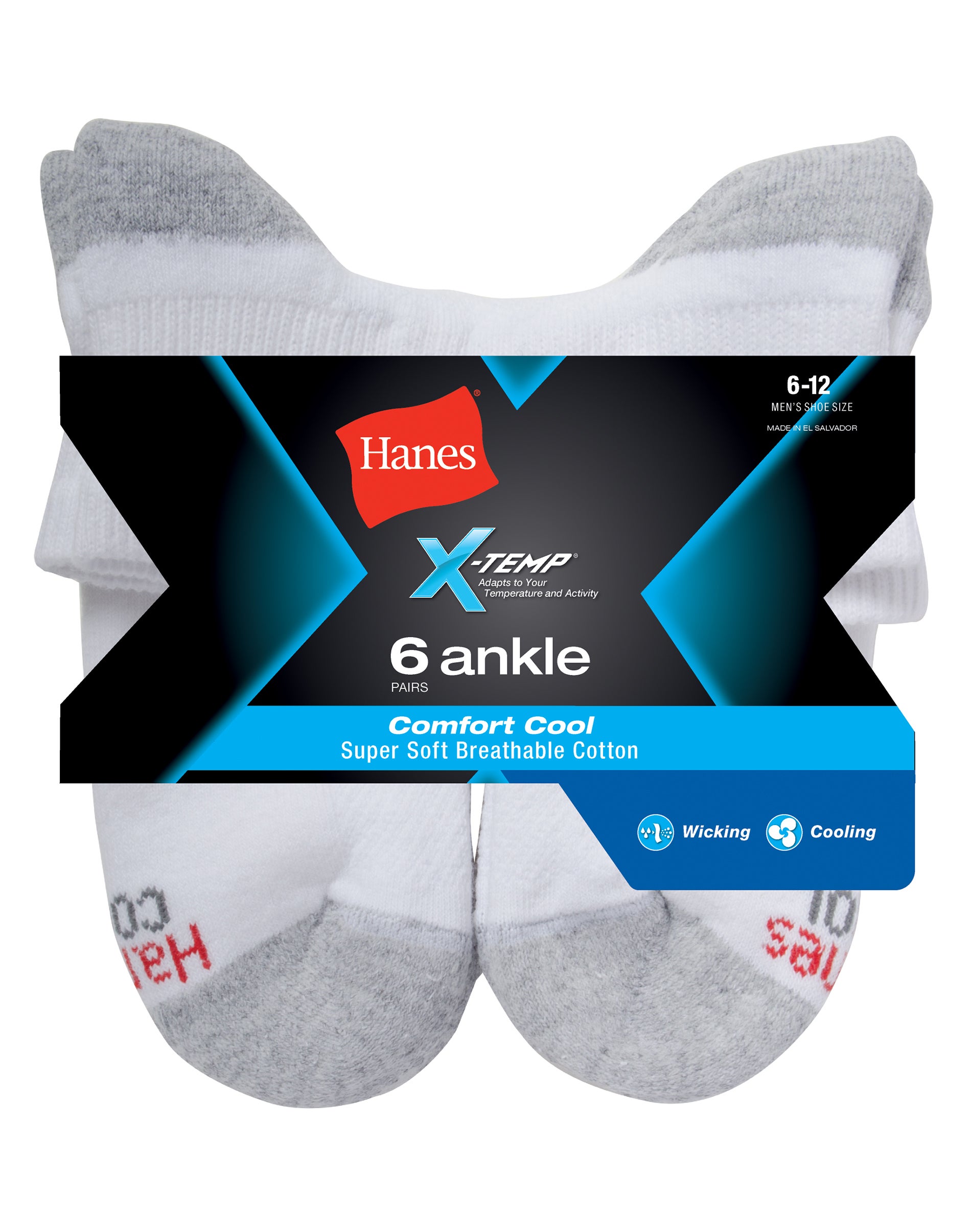 Hanes Ankle Socks 6-Pack Men's X-Temp Comfort Cool FreshIQ Wicking Soft Smooth 