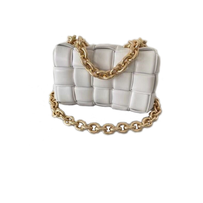 Real Lambskin Leather Woven Chain Bag