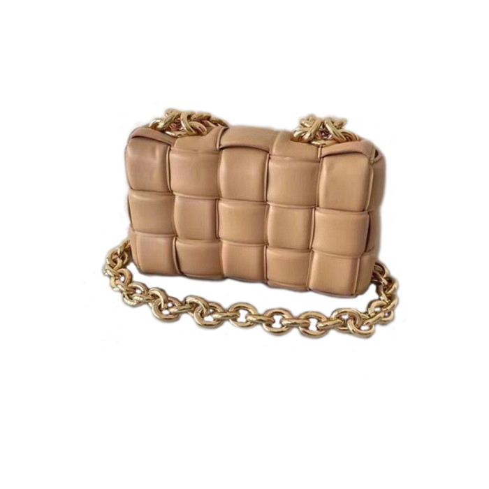 Real Lambskin Leather Woven Chain Bag