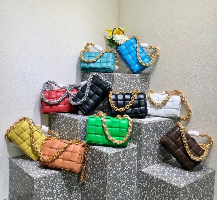 Real Lambskin Leather Woven Chain Bag