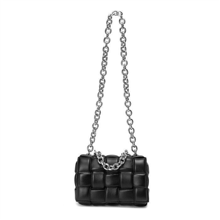 Real Lambskin Leather Woven Chain Bag