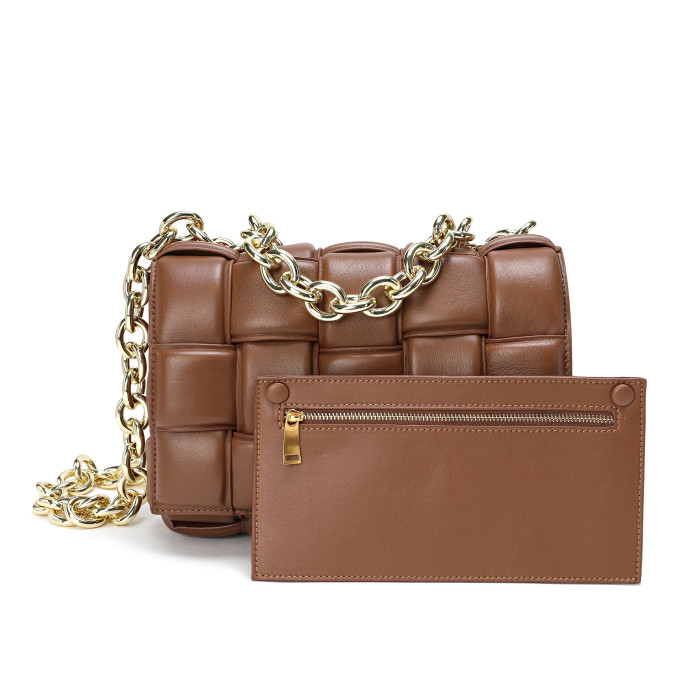 Real Lambskin Leather Woven Chain Bag
