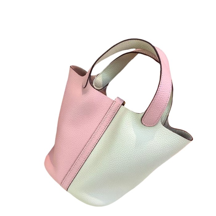 Genuine Togo Calfskin Leather Bucket Bag Designer Picotin Tote Bag with A Leather Horse Keychain 1 Sillk Scarf