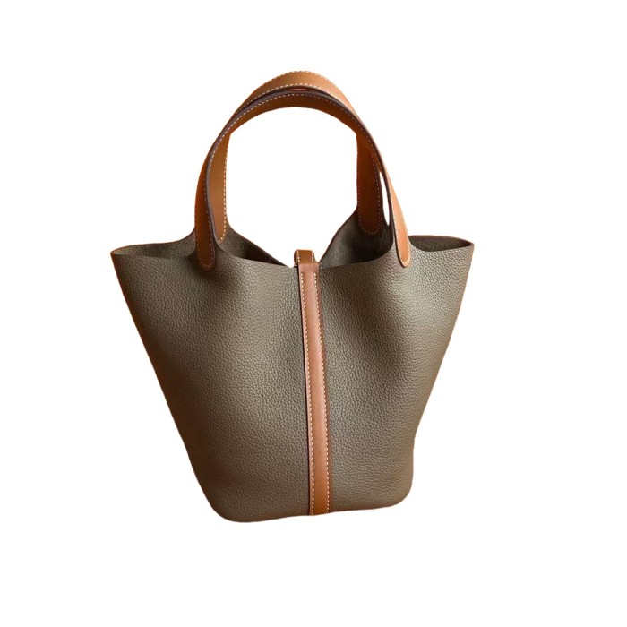 Genuine Togo Calfskin Leather Bucket Bag Designer Picotin Tote Bag with A Leather Horse Keychain 1 Sillk Scarf