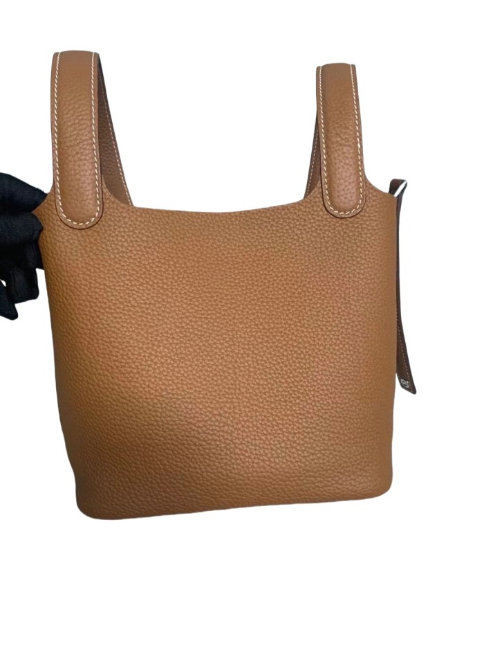 Genuine Togo Calfskin Leather Bucket Bag Designer Picotin Tote Bag with A Leather Horse Keychain 1 Sillk Scarf