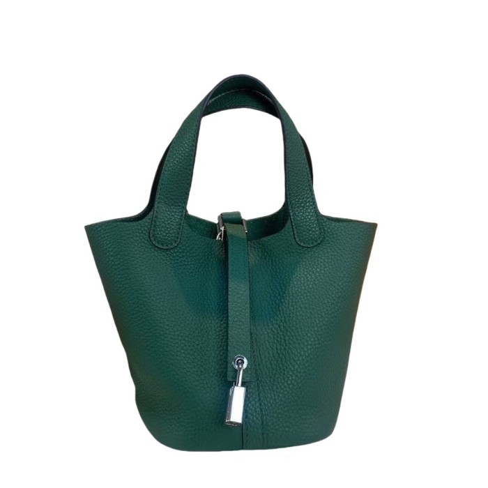 Genuine Togo Calfskin Leather Bucket Bag Designer Picotin Tote Bag with A Leather Horse Keychain 1 Sillk Scarf