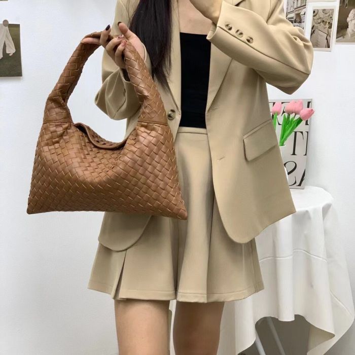 Woven Genuine Cowhile Leather Small Hop Bag