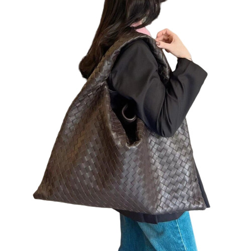 Genuine Lambskin Leather Hop Bag Woven Hobo Bag