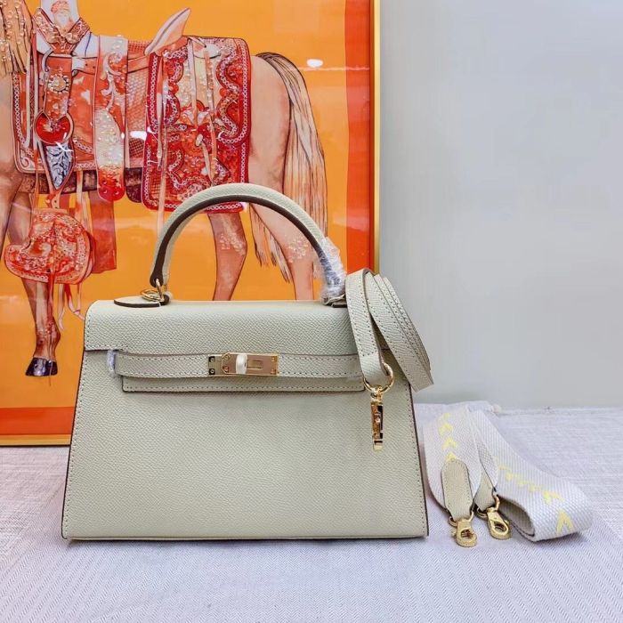Genuine Epsom Leather Designer Kelly Bag 19cm 22cm 25cm 28cm with a Leather Horse Keychain